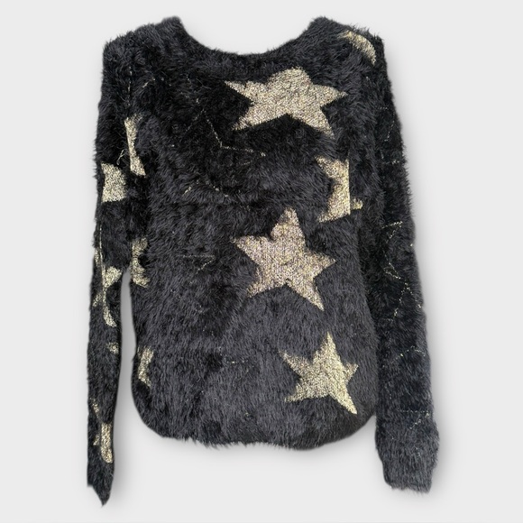 Sweaters - Haute Rogue Black Fuzzy Star Sweater M Glam Metallic Knit Cozy Indie Festival